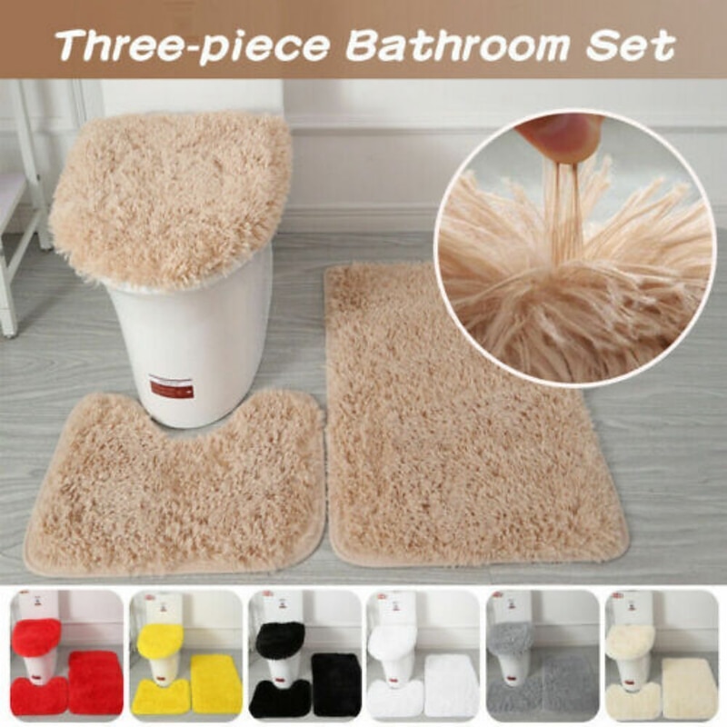 3Pcs/set Soft Solid Color Bath Mat Non-slip Non-slip Bath WC Carpets Rectangle U-shape Bathroom Toilet Rugs Floor Mat Door Mat2