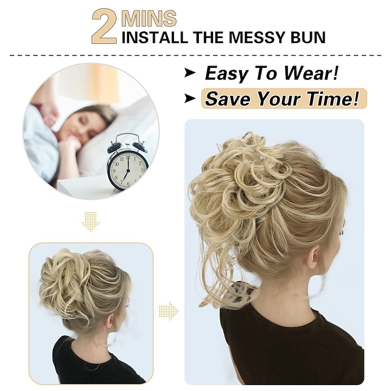5 Pieces Messy Hair Bun Hairpiece Tousled Updo for Women Hair Extension Ponytail Scrunchies with Elastic Rubber Band Long Updo Messy Hairpiece Hair Accessories Set for Women3
