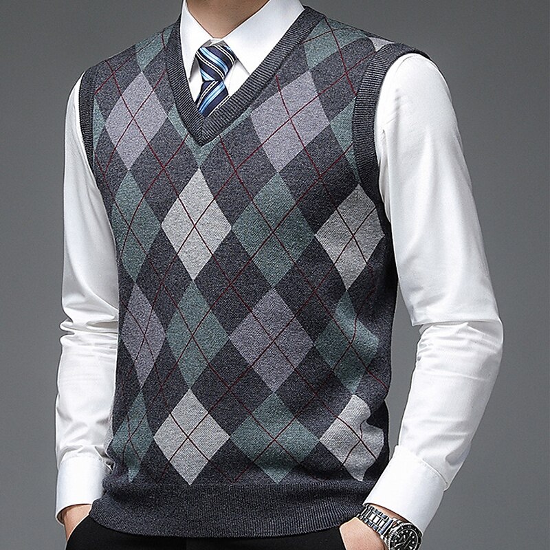 Men's Sweater Sweater Vest Mens Dress Sweaters Pullover Ribbed Knit Knitted Color Block V Neck Modern Contemporary Leisure Work Daily Wear Clothing Apparel Sleeveless Winter Spring &  Fall Camel Wine2