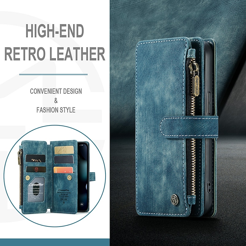 Phone Case For iPhone 17 Pro Max 17 Air 16 15 14 Pro Max Plus 13 12 11 Pro Max Mini Wallet Case Flip Cover with Stand Holder Zipper Full Body Protective Retro PU Leather3