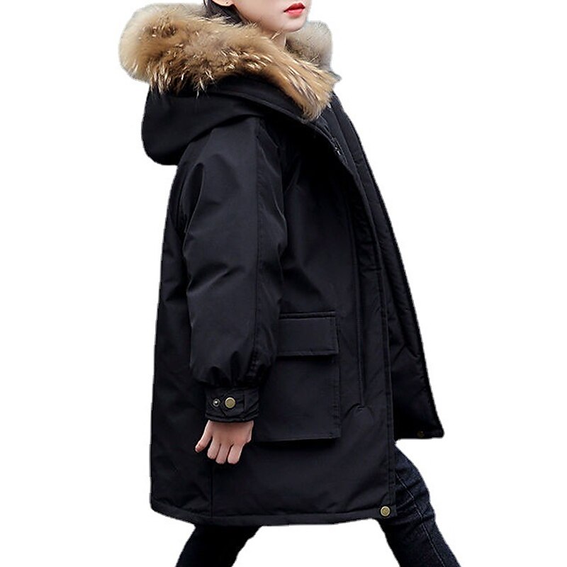 Kids Girls' Parka Outerwear Plain Long Sleeve Coat School Active Adorable Black Yellow Winter Fall 3-13 Years - Main Image