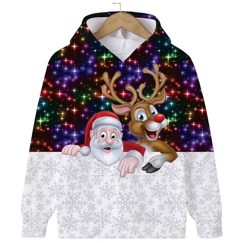 Kids Boys Christmas Hoodie Hoodie Graphic Santa Claus Ugly Long Sleeve Pocket Spring Fall Winter Fashion Cute Polyester Outdoor Casual3