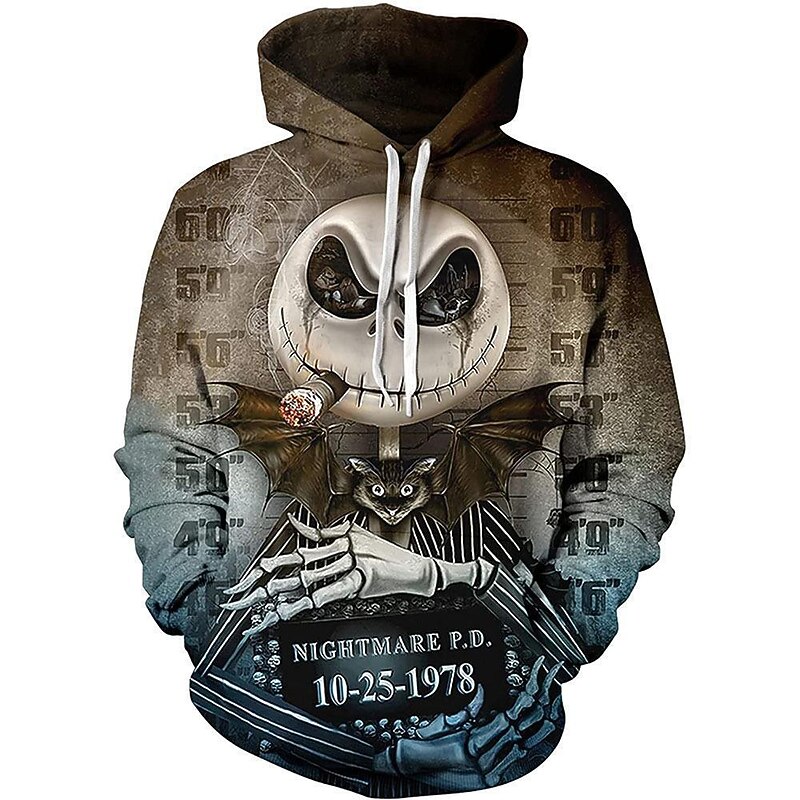 Jack Skellington Hoodie Cartoon Manga Anime 3D Front Pocket Graphic Kangaroo Pocket For Couple's Men's Women's Adults' 3D Print Casual Daily