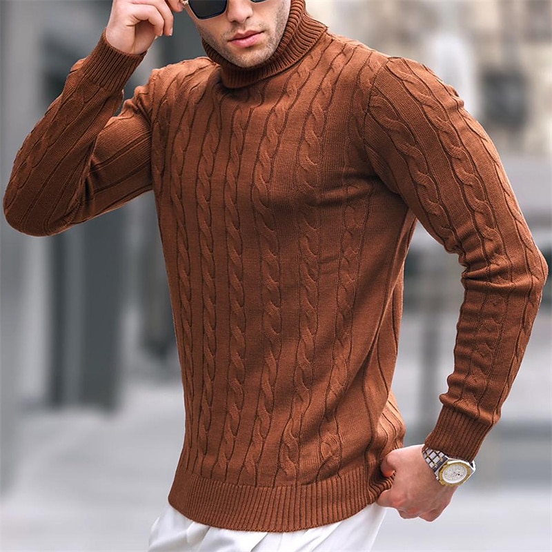 Men's Turtleneck Sweater Sweater Pullover Sweater Jumper Mens Turtle Neck Jumper Ribbed Cable Knit Cropped Knitted Solid Color Turtleneck Keep Warm Modern Contemporary Work Daily Wear Clothing Apparel