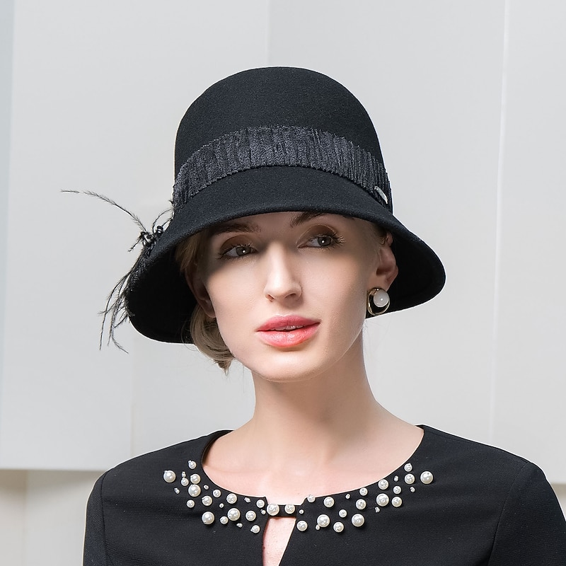 Elegant Beach 100% Wool Hats with Feather 1PC Special Occasion / Holiday Headpiece4