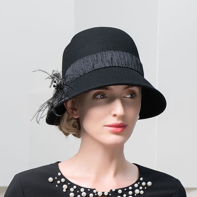 Elegant Beach 100% Wool Hats with Feather 1PC Special Occasion / Holiday Headpiece