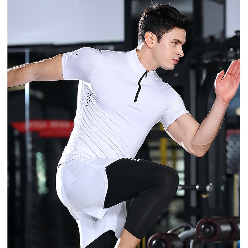 Men's Compression Shirt Running Shirt Half Zip Short Sleeve Tee Tshirt Athletic Summer Solid Colored Spandex Quick Dry Soft Sweat wicking Moisture Wicking Gym Workout Active Training Jogging
