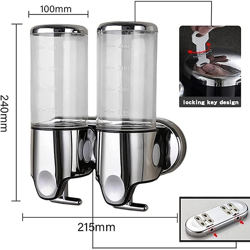 Soap Dispenser Wall Mounted Bathroom Shower Pump Dispenser for Shower Gel Shampoo Soap White (2*500ml)2