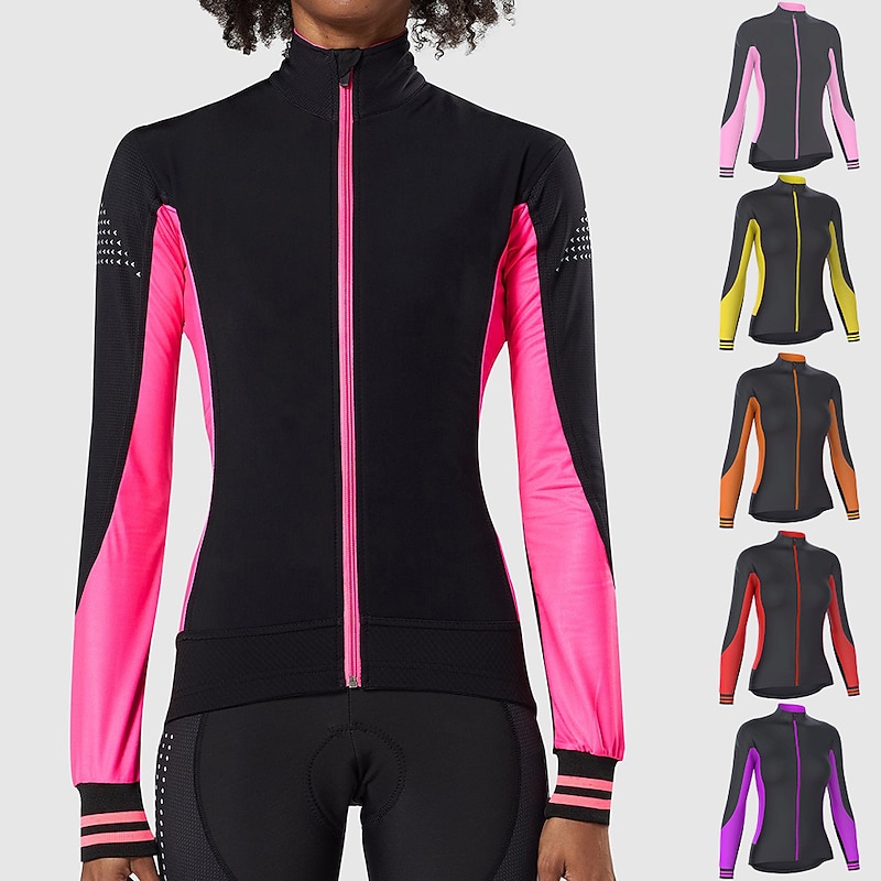 Women's Cycling Jersey Color Block Long Sleeve Bike Jersey Top with 3 Rear Pockets Mountain Bike MTB Road Bike Cycling Quick Dry Reflective Strips Back Pocket Moisture Wicking Sports Yellow Pink Red