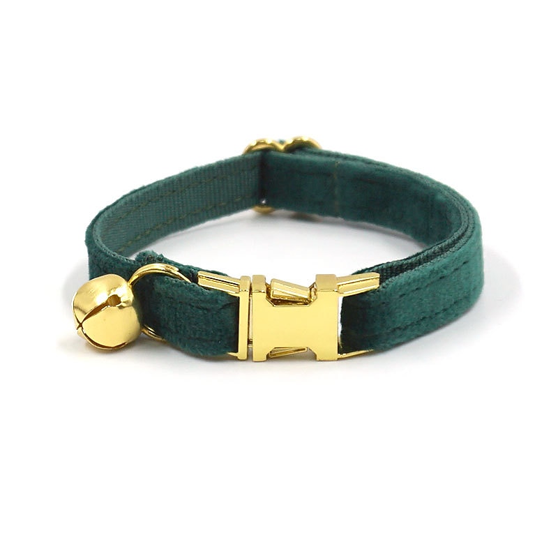 Green Velvet Pet Collar Cute Cat Collar Can Be Engraved To Prevent Loss Of Cat Collar