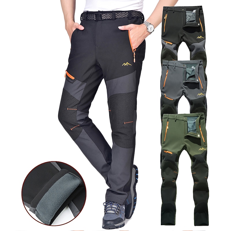 Men's Fleece Lined Pants Hiking Pants Trousers Softshell Pants Winter Outdoor Thermal Warm Waterproof Windproof Insulated Lightweight Bottoms 5 Zipper Pockets Elastic Waist Pants Skiing Snowboard