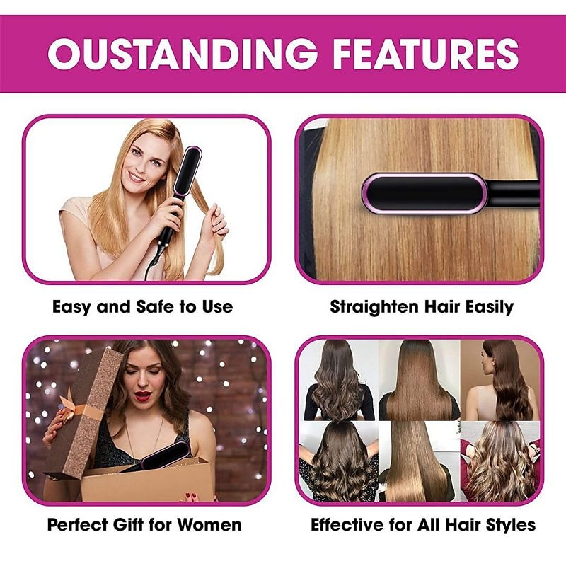 Hair Straightener Comb, 2-in-1 Hair Straightening Brush for Women with 5 Adjustment Temp & 10s Fast Heating,Anti-Scald Negative Ion Hair Straightener Styling Comb That Smoothes Hair Frizz4