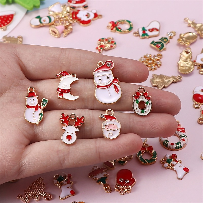 Mixed 10/20/30/50/80 Christmas Oil Dripping Alloy Accessories Bracelet Pendant Diy Accessories Materials for Christmas Gifts4