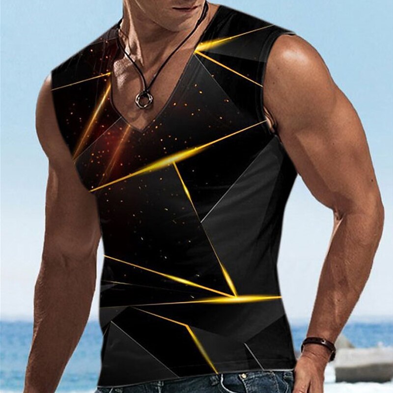 Men's Graphic Geometric Vest Top Sleeveless T shirt 3D Print V Neck Shirt Designer Casual Comfortable Vacation Daily Going out Yellow Blue Red Spring & Summer Clothing Apparel S M L XL 2XL 3XL