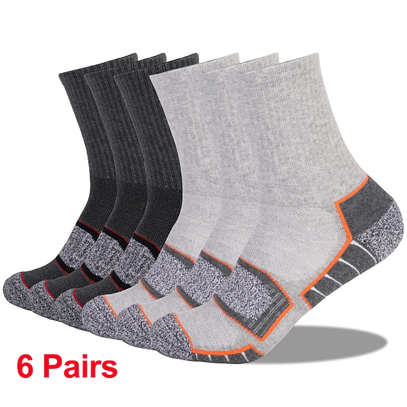 Men's 6 Pairs Socks Crew Socks Hosiery White+Black Light gray + dark gray Color Cotton Winter Autumn / Fall