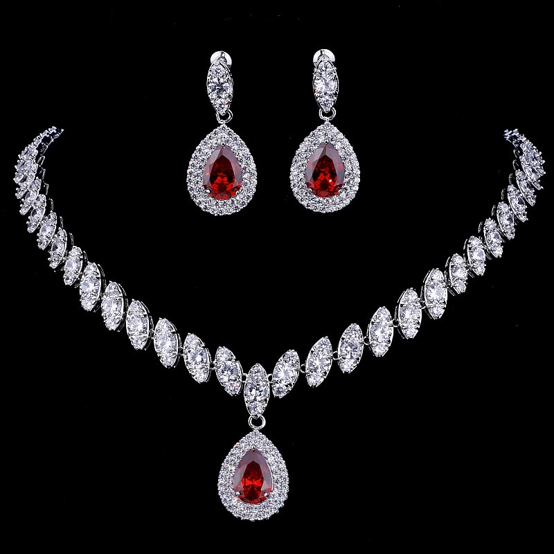 Bridal Jewelry Sets 1 set Cubic Zirconia Copper Imitation Diamond 1 Necklace Earrings Women's Elegant Luxury Tennis Chain Drop Diamond Water Drop Jewelry Set For Anniversary Wedding Guest Birthday4