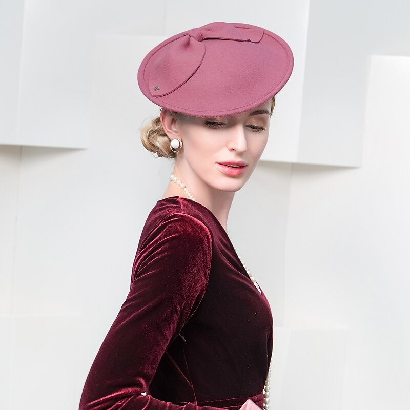 Fashion Elegant 100% Wool Hats / Headwear with Bowknot / Pure Color 1PC Wedding / Party / Evening Headpiece2