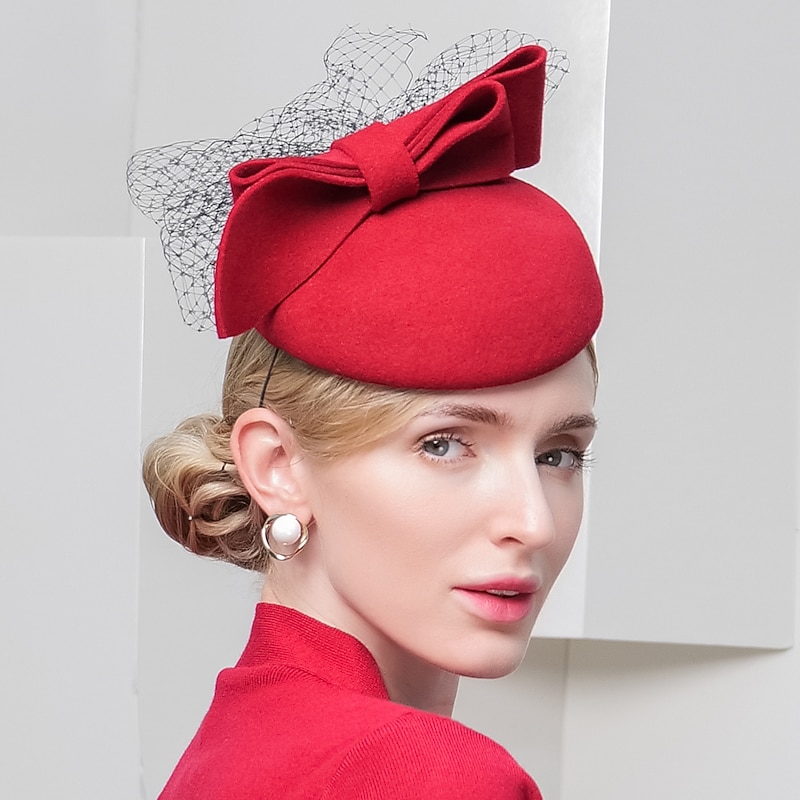 Hats 100% Wool Beret Hat Bucket Hat Casual Fashion With Tulle Headpiece Headwear