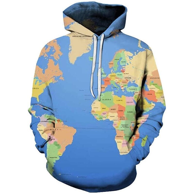 Men's Graphic Nautical Map Hoodie Hoodies Sweatshirt Casual Big and Tall Long Sleeve Hooded Daily Sports Streetwear Denim Blue Black Print Summer Spring Designer3