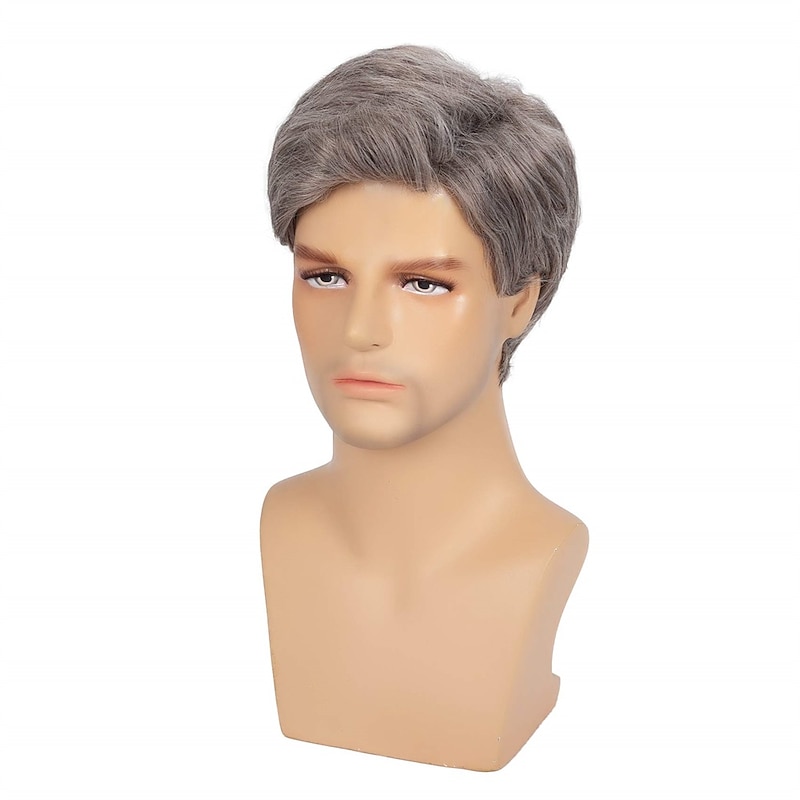 Mens Short Wig Grey Straight Natural Synthetic Cosplay Hair Wigs for Male Guy Daily Replacement Full Wig3
