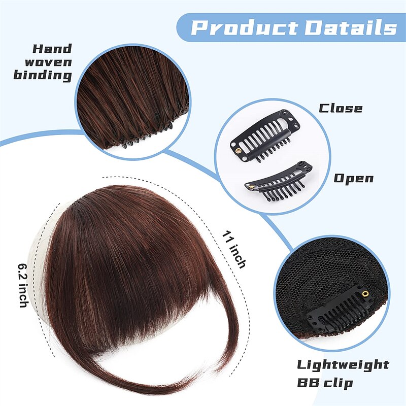 Clip in Bangs for Women 100% Hair Extensions French Bangs Fring with Temples Hairpieces Clip on French Bangs Flat Bangs Clip Curved Bangs for Daily Wear4