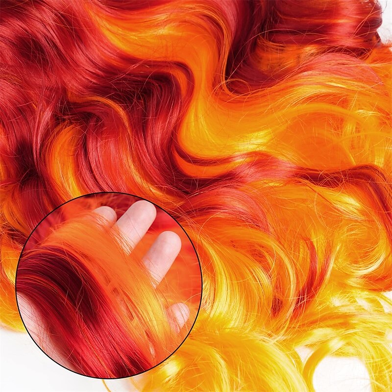 Christmas Party wigs 30 Inch Gradient Orange Yellow Wigs Colorful Long Curly Wavy Wigs Hair Heat Resistant Spiral Costume Wigs Anime Fashion Halloween Christmas Cosplay Party4
