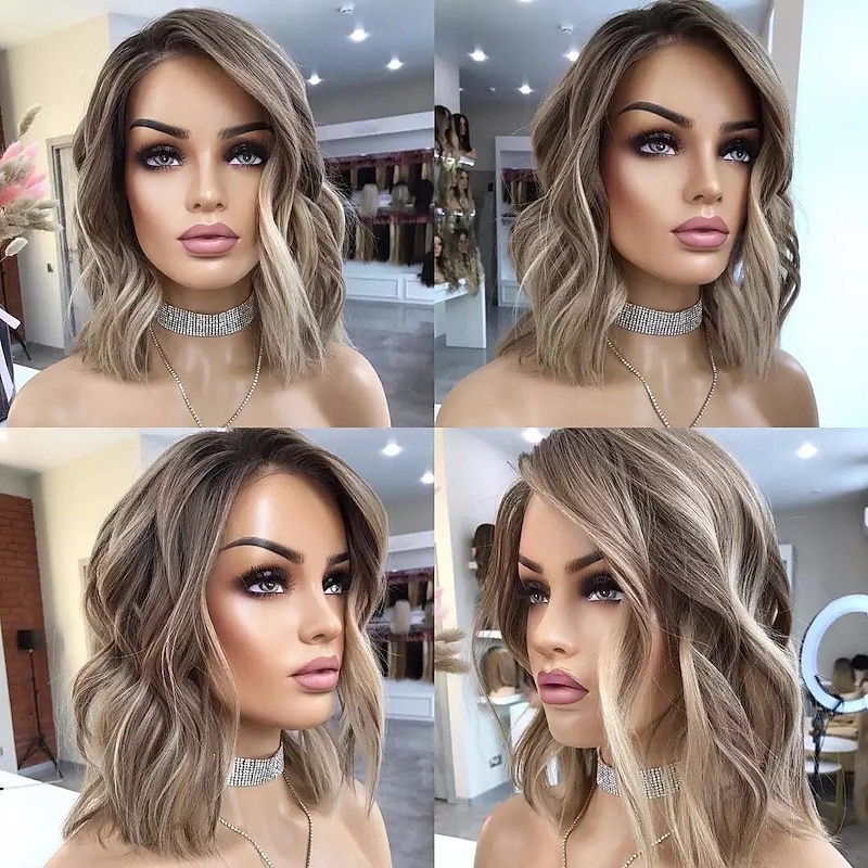 Brazilian Virgin Hair Ash Blonde 13x4 Lace Front Human Hair Wigs Pre-Plucked Body Wave Short Bob Highlight Color Lace Frontal Wig for Women4