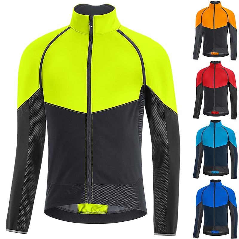 Men's Cycling Jersey Color Block Long Sleeve Bike Jersey Top with 3 Rear Pockets Mountain Bike MTB Road Bike Cycling Quick Dry Reflective Strips Back Pocket Moisture Wicking Sports Red Blue Orange
