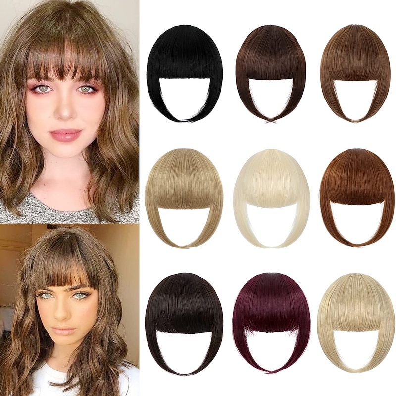 Bangs Hair Clip in Bangs Hair Bangs Fringe with Temples Hairpieces for Women Clip on Thick Bangs Flat Neat Bangs Hair Extension for Daily Wear