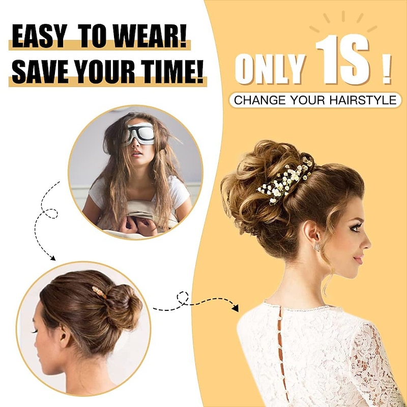 Tousled Updo Messy Bun Hairpiece Hair Extension Ponytail with Elastic Rubber Band Updo Ponytail Hairpiece Synthetic Hair Extensions Scrunchies Ponytail Hairpieces for Women(Tousled Updo Bun3