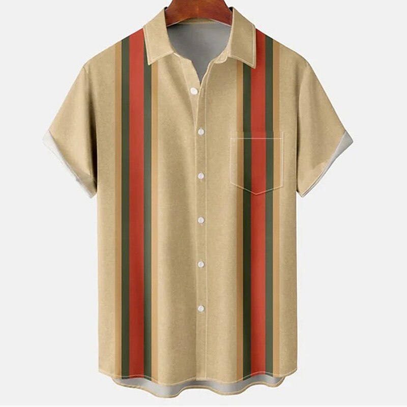 Christmas Shirts Men's Shirt Santa Claus Striped Graphic Prints Turndown Khaki 3D Print Christmas Street Short Sleeves Button-Down Print Clothing Apparel Fashion Designer Casual2