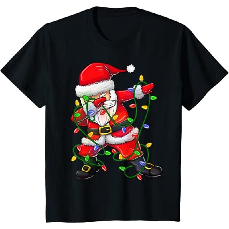 Kids Boys T shirt Tee Santa Claus Short Sleeve Crewneck Children Top Casual Fashion Adorable Summer Black 3-12 Years3