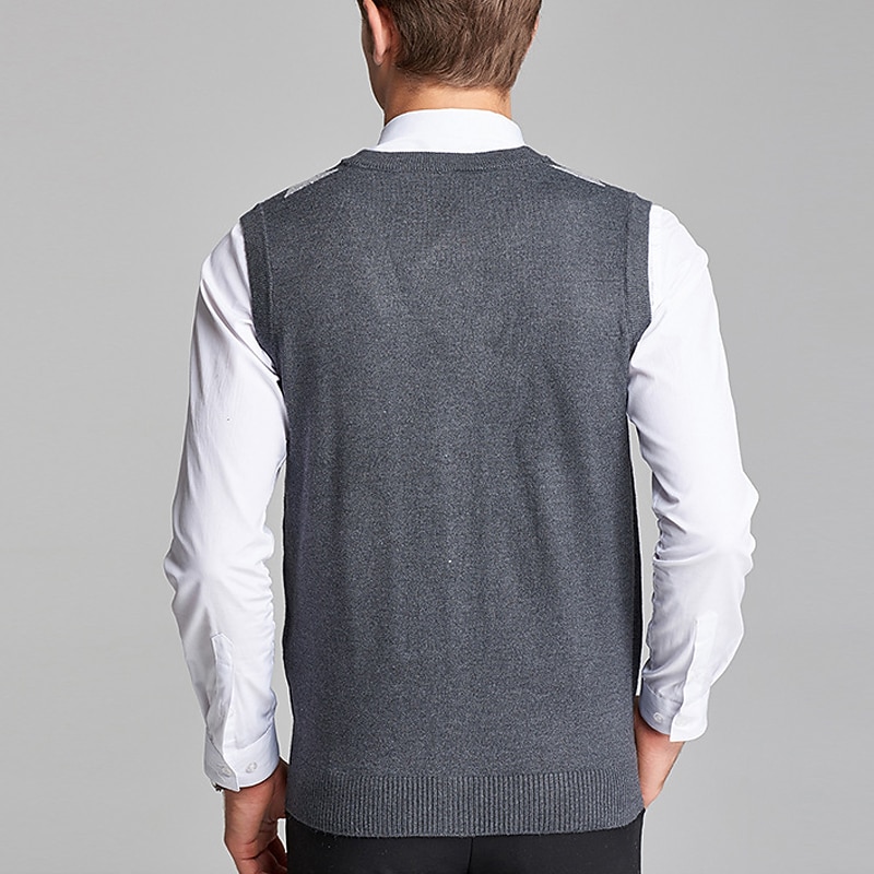 Men's Sweater Vest Dress Sweater Wool Sweater Ribbed Knit Knitted Button-Down Patchwork V Neck Modern Contemporary British Daily Wear Going out Clothing Apparel Sleeveless Spring &  Fall Dark Navy4