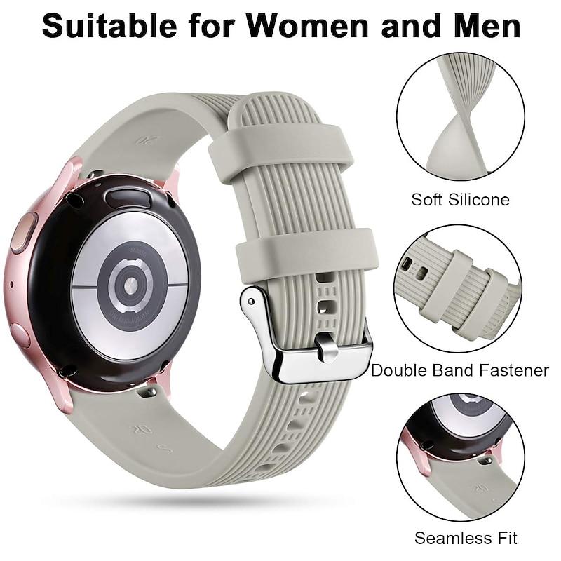 Watch Band for Samsung Galaxy Watch 7/6/5/4 40/44mm, Galaxy Watch 5 Pro 45mm, Galaxy Watch 4/6 Classic 42/46/43/47mm, Watch 3, Active 2, Gear S2 Soft Silicone Replacement  Strap 20mm Sport Band2