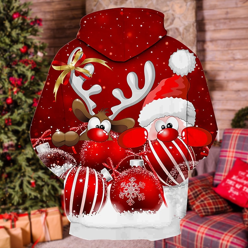 Christmas Men's Santa Claus 3D Hoodies Unisex Pullover Wine Red Custom Print Black White Red Hooded Santa Claus Graphic Prints Print Daily Sports 3D Print Designer Casual Big and Tall Spring &  Fall2