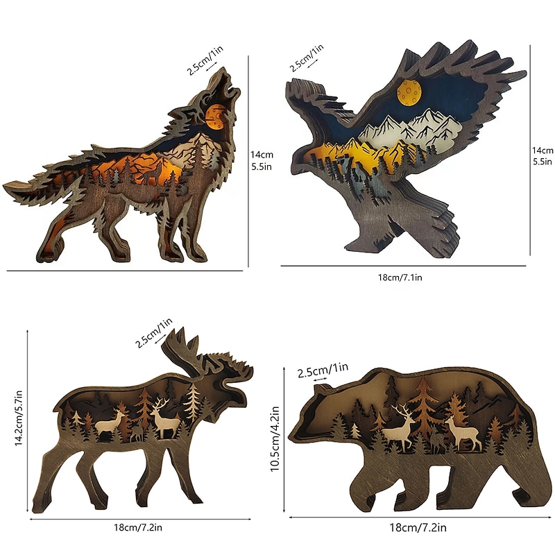 Wooden Animal Wolf Statue Creativity Wolf Totem Office Home Decorate Crafts North Forest Elk Brown Bear Ornaments4