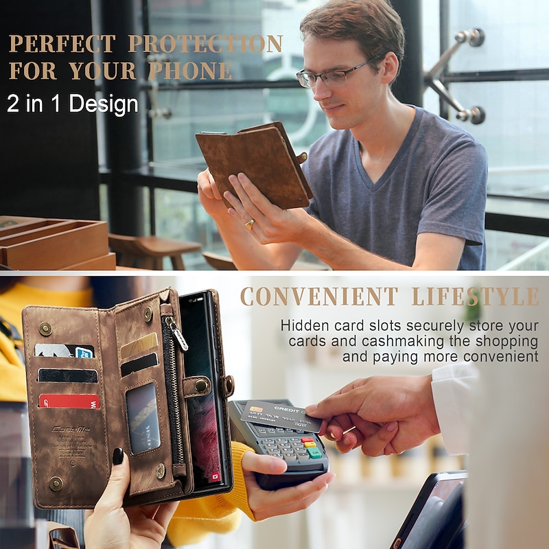 Phone Case For Samsung Galaxy S25 S25 Edge S24 S23 S23 FE S22 S21 Ultra Plus A56 A36 A16 Wallet Case Zipper Kickstand Shockproof PU Leather3