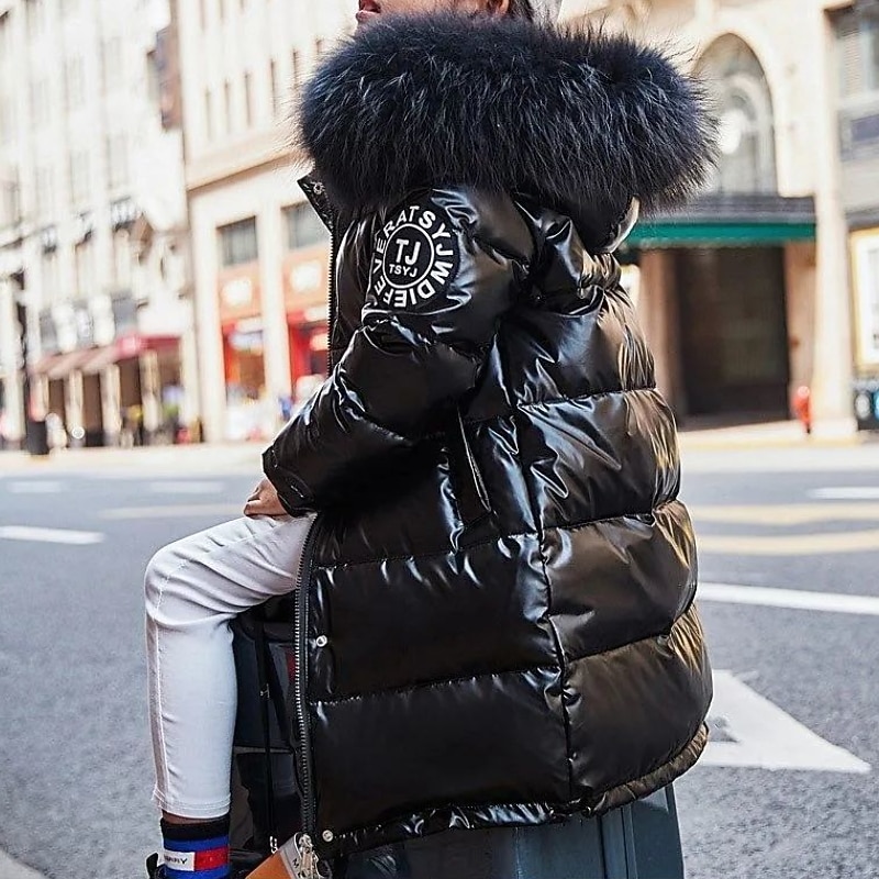 Kids Girls' Down Coat Puffer Jacket Kids Puffer Jacket Cool Outdoor Coat Outerwear 3-12 Years Fall Black Blue