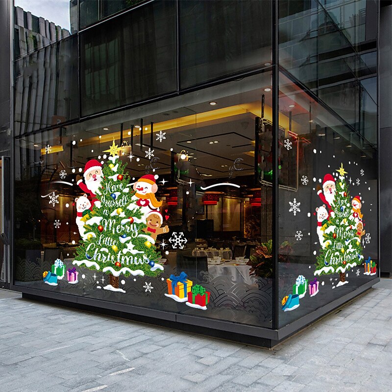 Large Double Side New year Merry Christmas Window Stickers  Christmas Decorations for Home Santa Wall Sticker Decals Xmas Party Navidad Decor Removable Shopping Mall Glass Window Decoration Stickers2