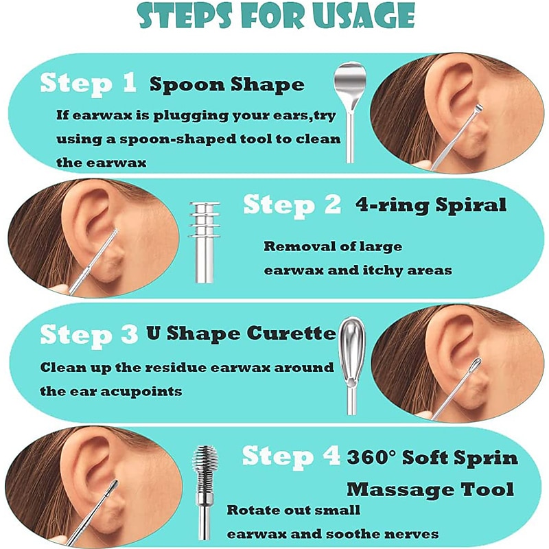 Ear Wax Removal kit Ear Wax Removal 6-in-1 Ear Pick Tools Reusable Ear Cleaner Stainless Steel Ear Pick Set with Keychain Box Utility to Use3