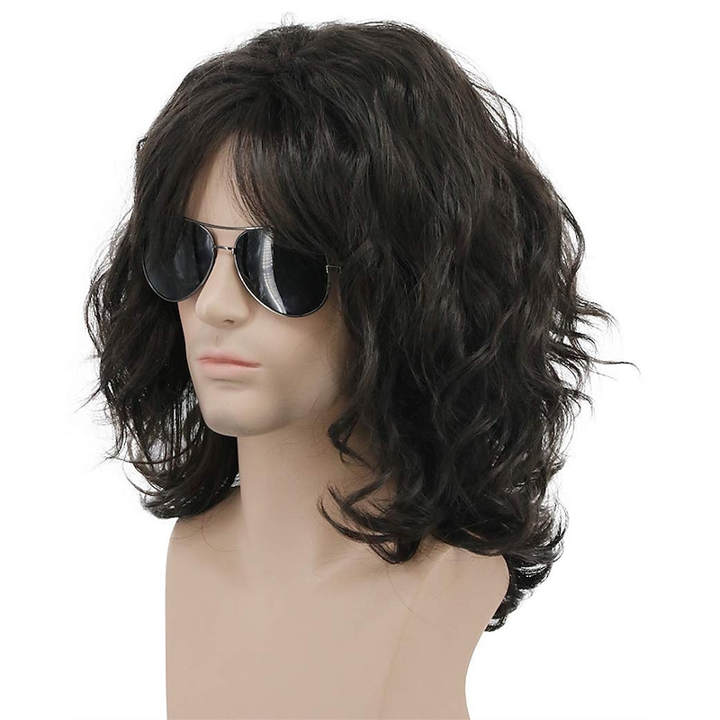 California 70s 80s Rocker Wig Men Women Long Curly Black Halloween Costume Anime Wig