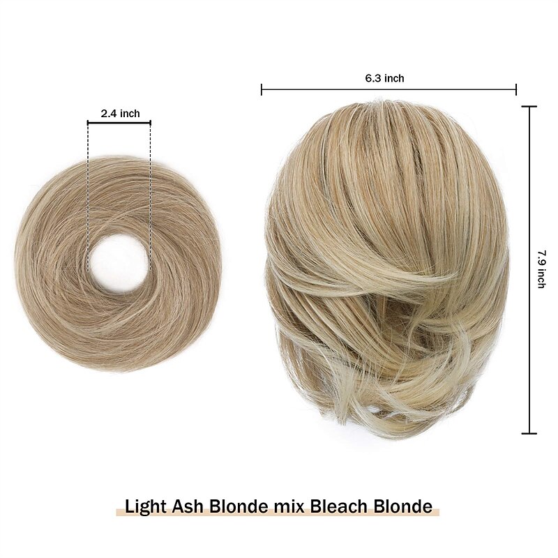 Hair Bun Ponytail Extension Straight Synthetic Hairpiece Fully Short Ponytail Bun Extensions Hair Accessories Elastic Easy Scrunchie for Women Light Golden Brown mix Pale Golden Blonde)4