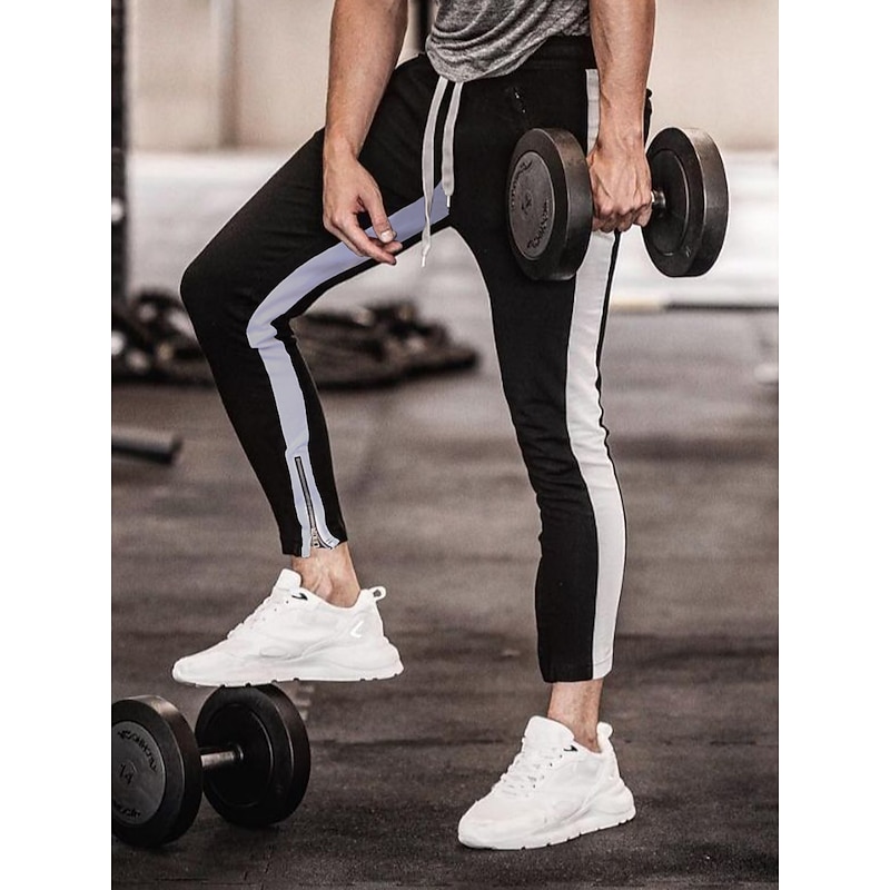 Men's Joggers Sweatpants Zipper Pocket Ankle Zippers Bottoms Athletic Athleisure Spring Breathable Moisture Wicking Soft Fitness Gym Workout Running Sportswear Activewear Color Block Red Navy Blue2