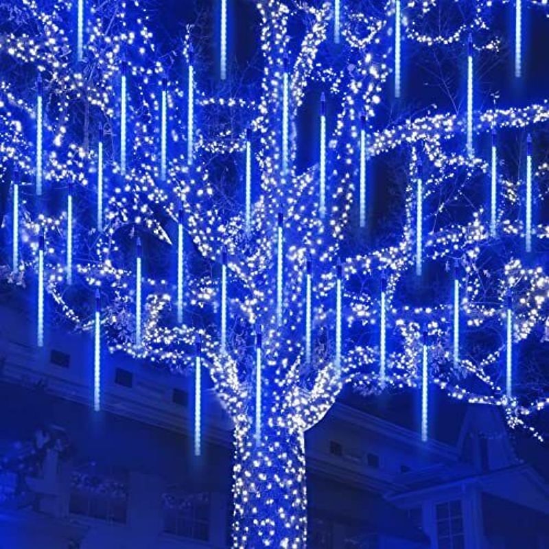 LED Meteor Shower Rain Lights 30cm 11.8inch 8 Tubes 192 LED Icicle Snow Falling Lights Twinkle Star Outdoor Raindrop Lights Christmas Wedding Party Holiday Tree Decoration2