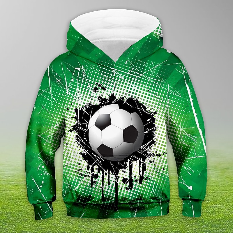 Kid Boys World Cup Hoodie Pullover Football Long Sleeve Pocket Children Top Casual Hoodie Sports Daily Green Winter 3-12 Years