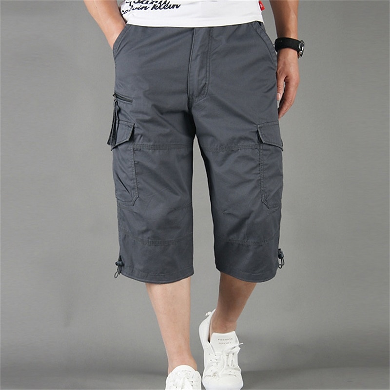 Men's Cargo Pants Cargo Trousers Work Pants Crop Multi Pocket Plain Camouflage Comfort Breathable Calf-Length Casual Daily Streetwear Sports Fashion turmeric Black Micro-elastic3