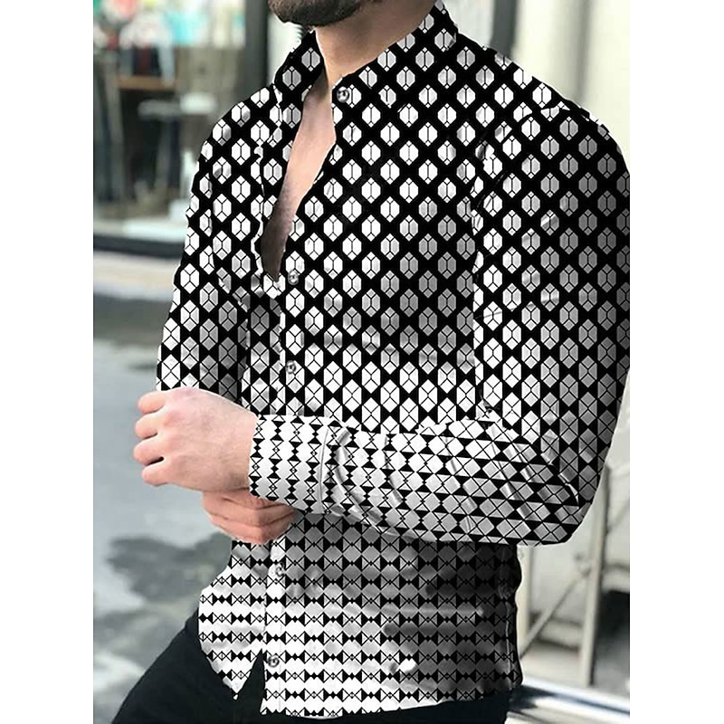 Men's Plaid Striped Geometric Pattern Shirt Button Up Shirt Long Sleeve Fashion Designer Casual Outdoor Casual Daily Fall & Winter Turndown Print Button-Down Black Royal Blue Blue Dark Gray Beige2