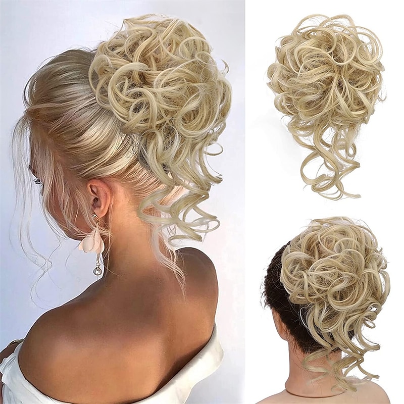 Messy Bun Hair Piece Messy Hair Bun Scrunchies for Women Tousled Updo Bun Synthetic Wavy Curly Chignon Ponytail Hairpiece for Daily Wear