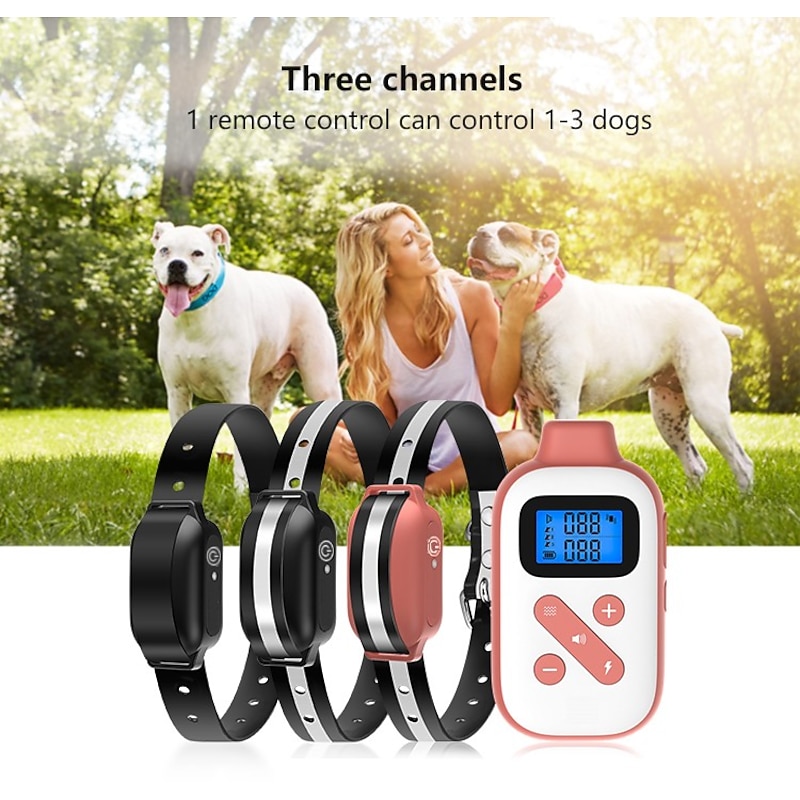 1000M Remote Pet Dog Training Collar Anti Bark Collar Electric 3 Modes Shock Vibration Sound Waterproof Rechargeable Collar Max Control 3 Dogs