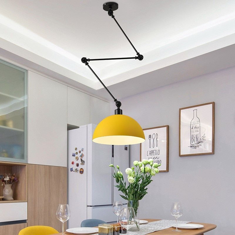 LED Pendant Light, Macaron Pole Rocker Arm Chandelier 30 cm 3000K E27 1-Light Modern Long Arm Spotlight Suspension Light Bar Loft Restaurant (Bulb Included)